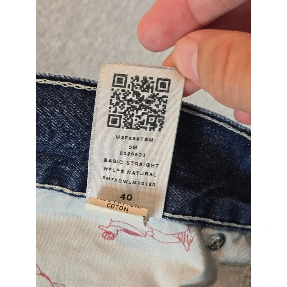 True Religion Straight Jeans Mens 40 Blue Medium Wash Horseshoe Flap Pocket